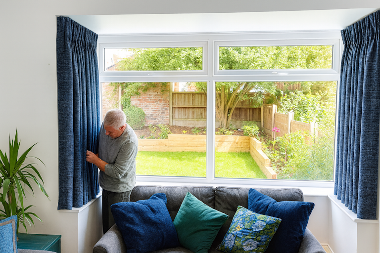 How to measure for a ceiling fixed bay window curtain track within the bay