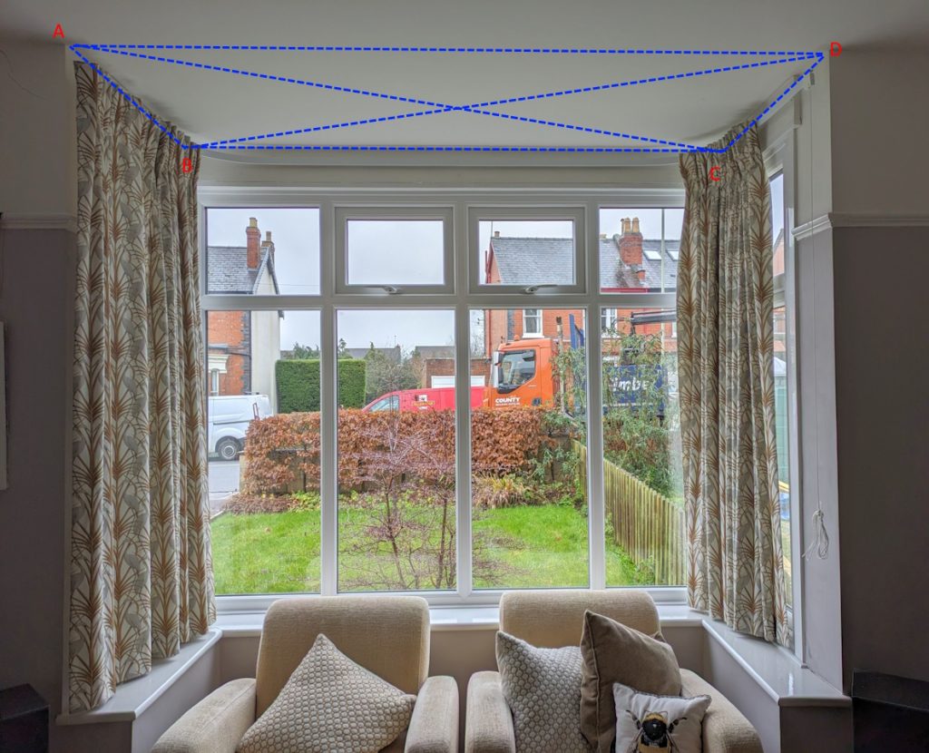 How to Measure a Bay Window Curtain Track (Sill-Length Curtains) 4 measure for a wall fitted curtain track in a bay window
