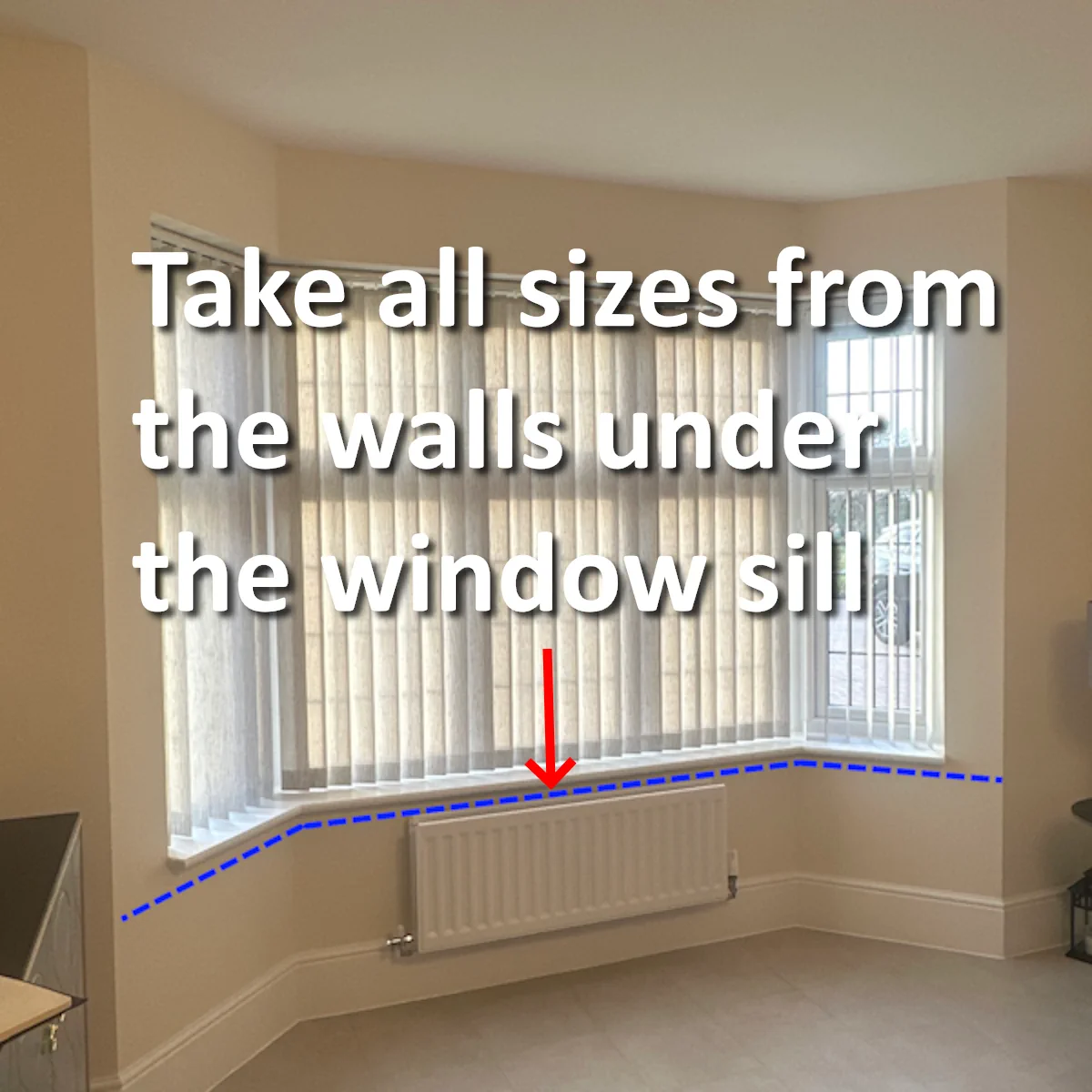 Measuring under the window sill when the sill sticks out from the wall