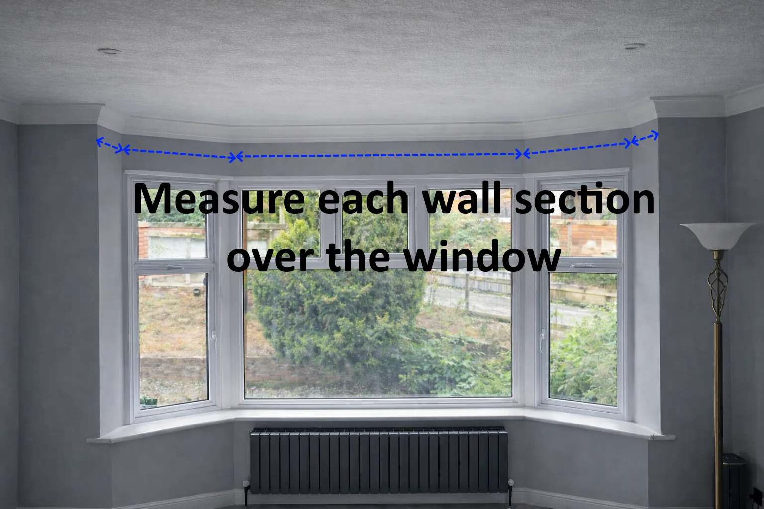 Measuring a bay window for a curtain track