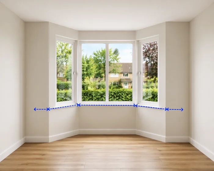 Measuring around the bay window for a ceiling-fixed curtain track