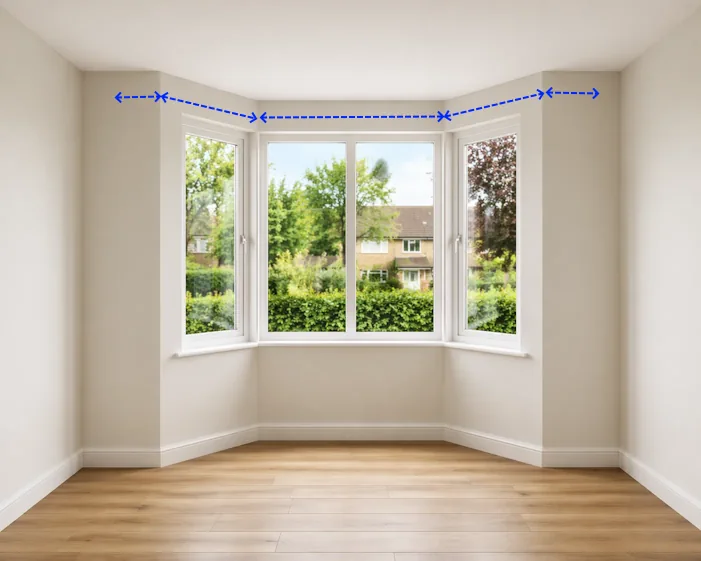 Measuring around the bay window for a wall-fixed curtain track