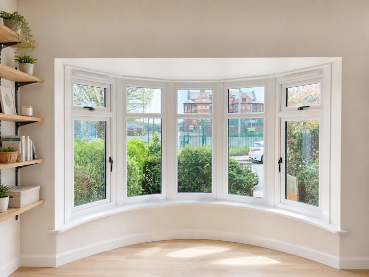 This bay works best with sill length curtains within the bay only