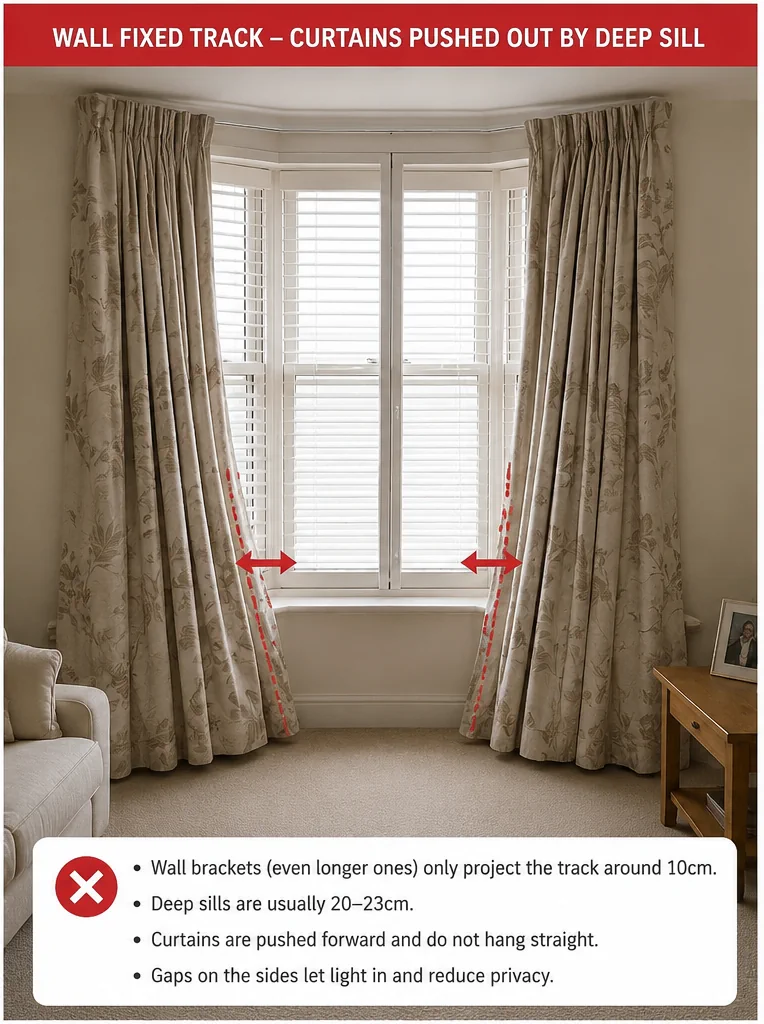 Wall fixed bay curtain track
