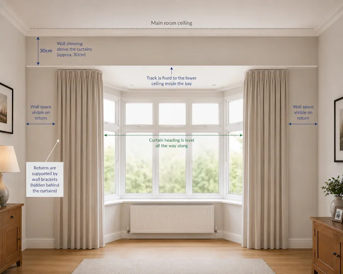 How Can I Fit a Curtain Track When the Bay Ceiling Is Lower Than the Rest of the Room?
