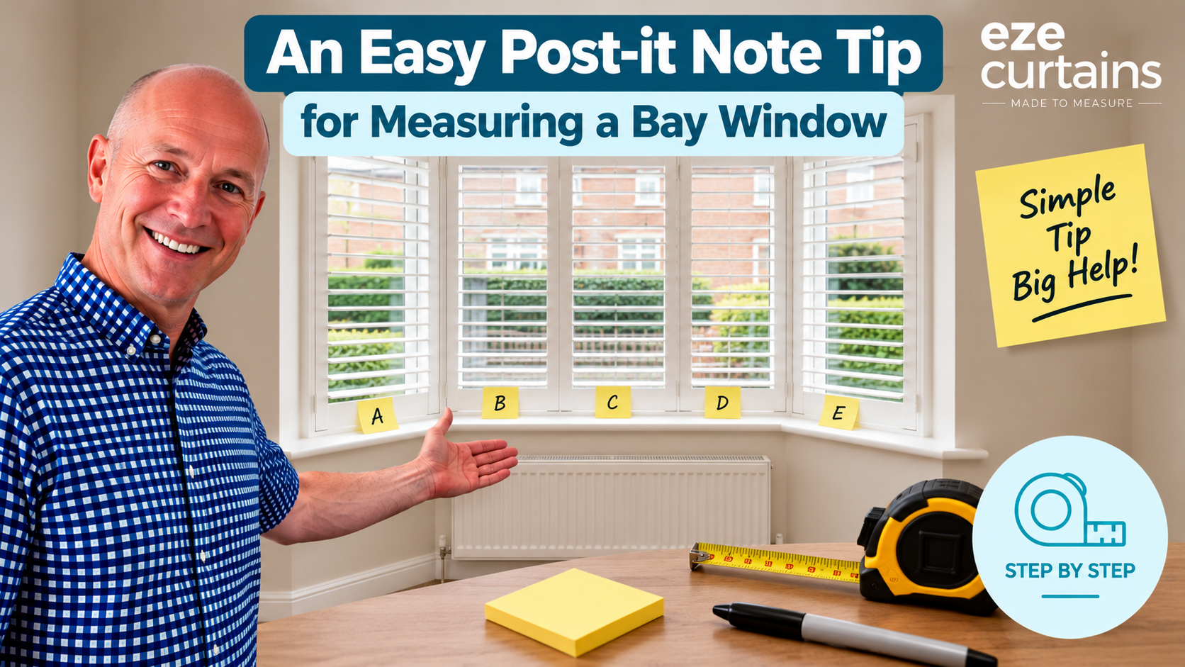 Using Post-it notes to mark bay window measuring points