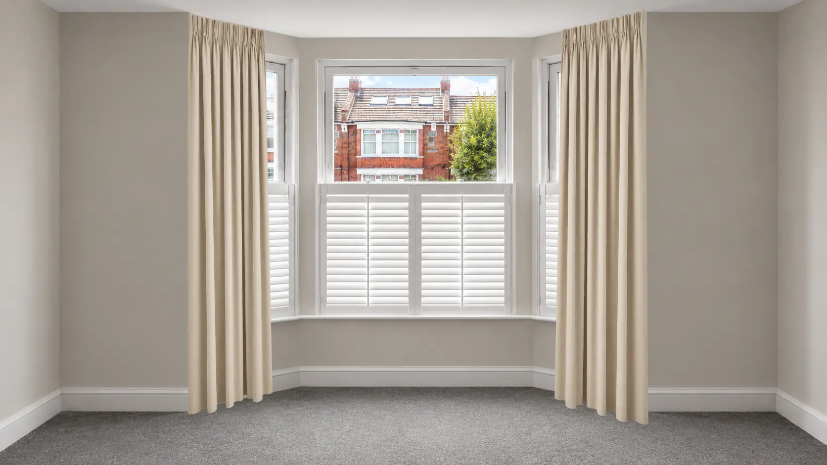 Curtains following the shape of a splay bay window